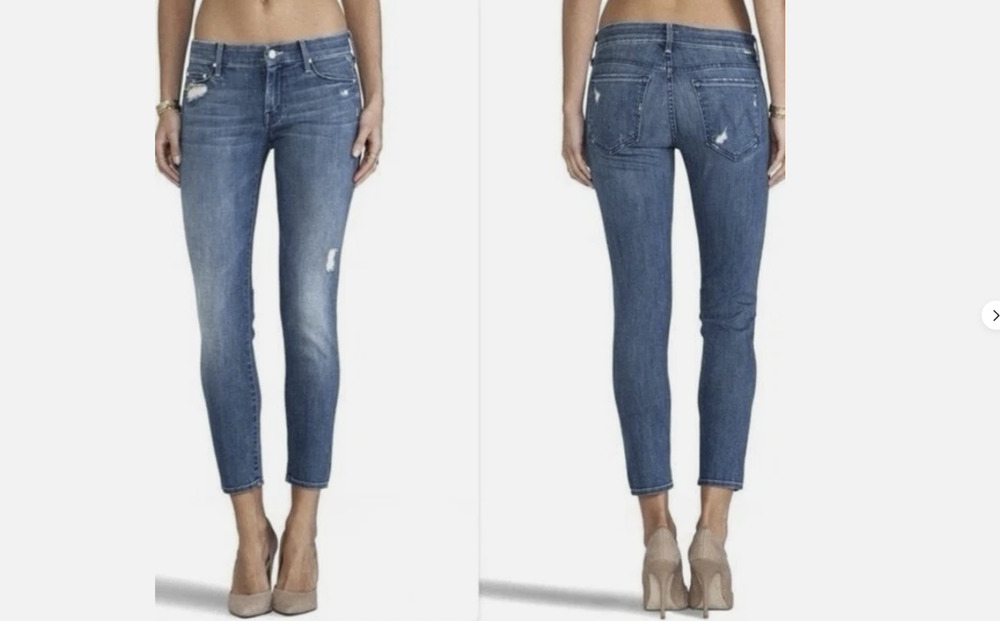 Mother Jeans The Looker Crop Graffiti Girl Medium Wash Blue Denim USA Size 28